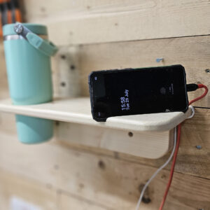 Bedside shelf with night light, phone and cup holder