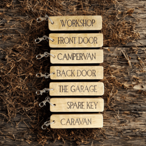 Solid Oak Personalised Keyring, Large Rectangular Shaped Handmade Gift From Reclaimed Wood