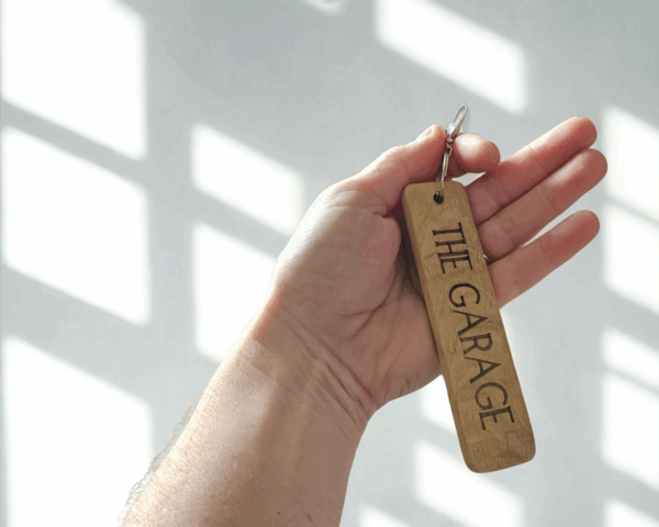 Solid Oak Personalised Keyring, Large Rectangular Shaped Handmade Gift From Reclaimed Wood - Image 2